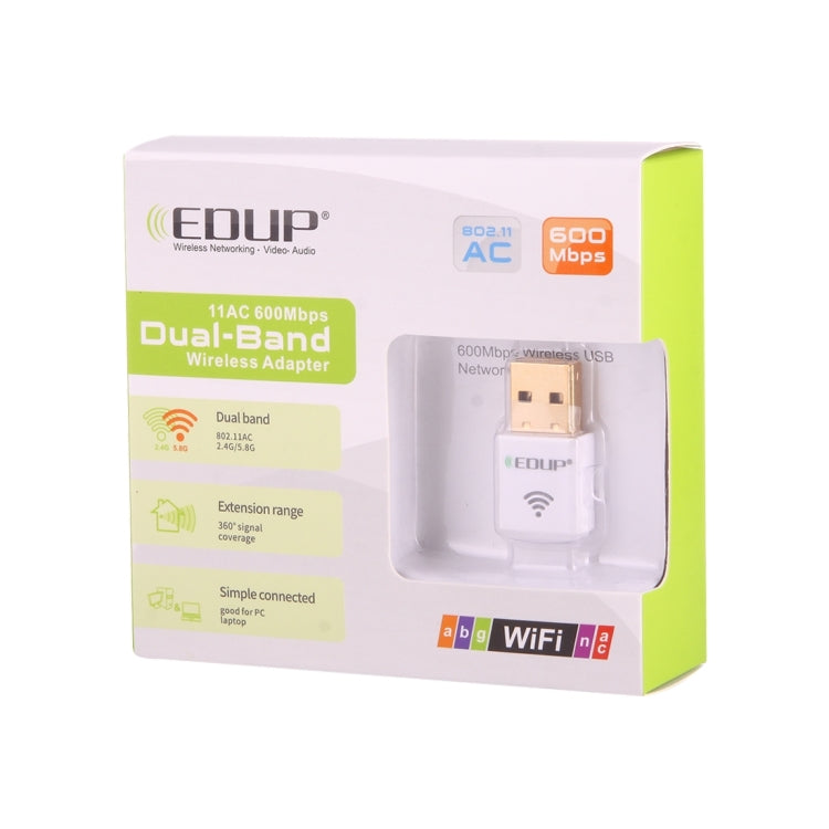 EDUP EP-AC1619 미니 무선 USB 600Mbps 2.4G / 5.8GHz 150M+433M 듀얼 밴드 WiFi 네트워크 카드 노트북 / 랩탑 / PC용, EP-AC1619 600Mbps (화이트), EP-AC1619 600Mbps (블랙)