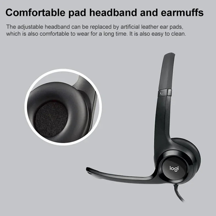 Logitech H390 USB 유선 헤드셋 스테레오 헤드폰 노이즈 캔슬링 마이크 포함