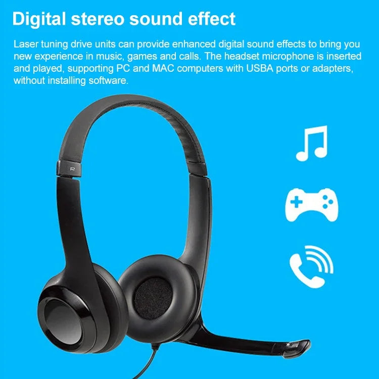 Logitech H390 USB 유선 헤드셋 스테레오 헤드폰 노이즈 캔슬링 마이크 포함