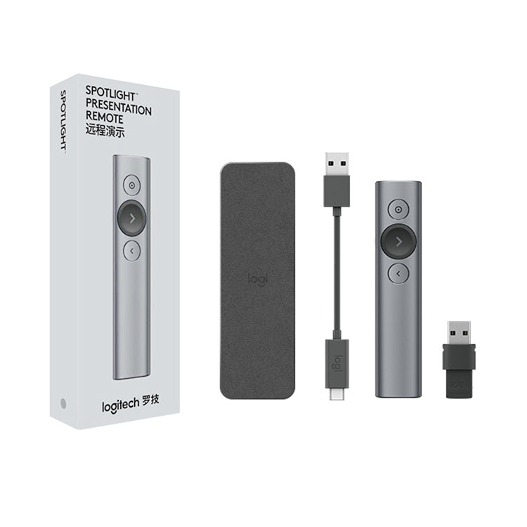Logitech Spotlight 2.4GHz USB 무선 프레젠터 PPT 리모컨 플립 펜, Spotlight (그레이), Spotlight (골드)