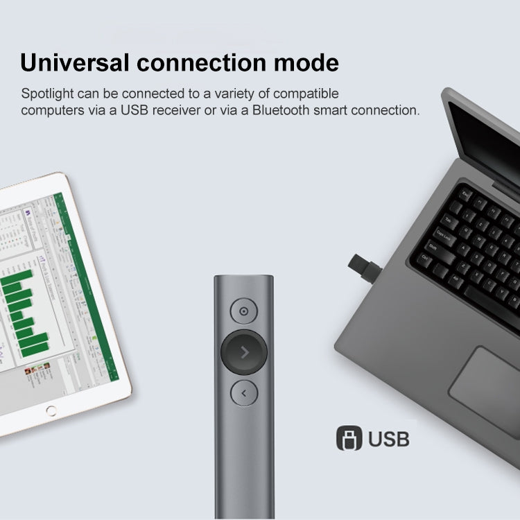 Logitech Spotlight 2.4GHz USB 무선 프레젠터 PPT 리모컨 플립 펜, Spotlight (그레이), Spotlight (골드)