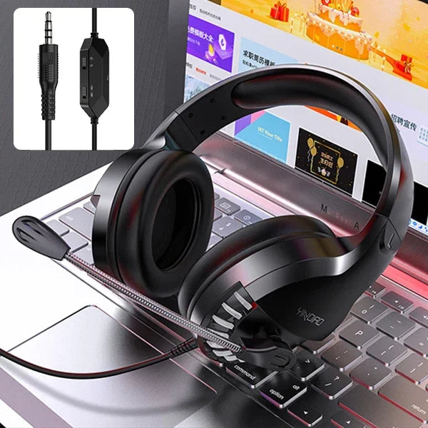 YINDIAO Q2 헤드마운트 유선 게임용 헤드셋 마이크 포함, 버전: 싱글 3.5mm, Q2 싱글 3.5mm(블랙)