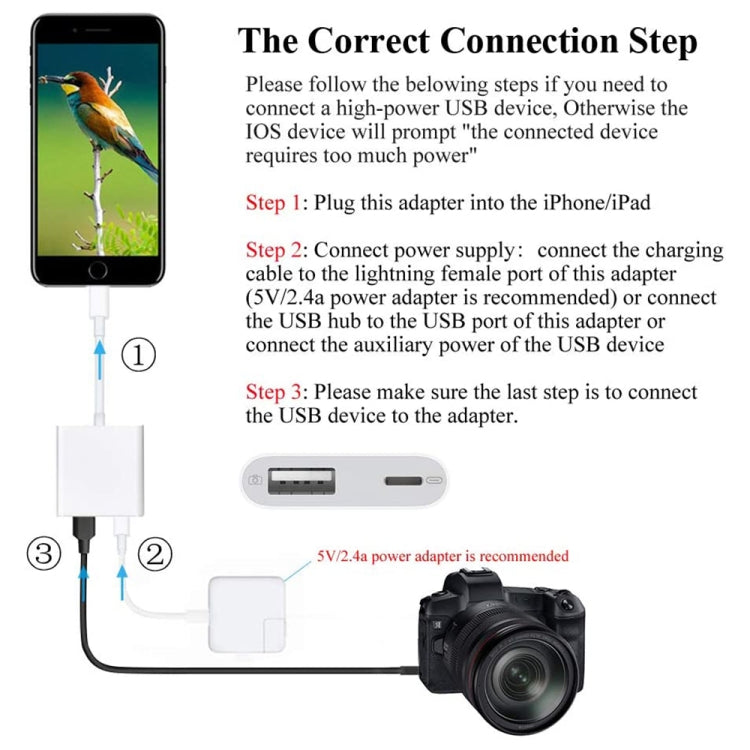 2 in 1 8핀 수컷 to 8핀 / USB3.0 암컷 카메라 어댑터, 2 in 1 8핀 to USB 어댑터