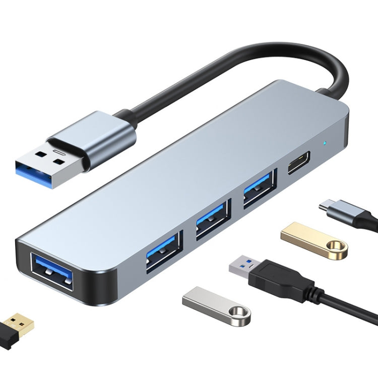 5-in-1 USB to USB3.0+USB2.0x3+USB-C / 타입-C 허브 어댑터, 케이블 길이: 10cm, BYL-2301U