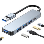 5-in-1 USB to USB3.0+USB2.0x3+USB-C / 타입-C 허브 어댑터, 케이블 길이: 10cm, BYL-2301U
