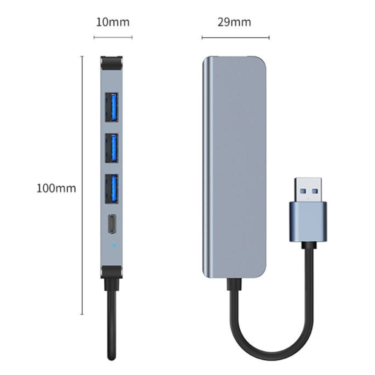 5-in-1 USB to USB3.0+USB2.0x3+USB-C / 타입-C 허브 어댑터, 케이블 길이: 10cm, BYL-2301U