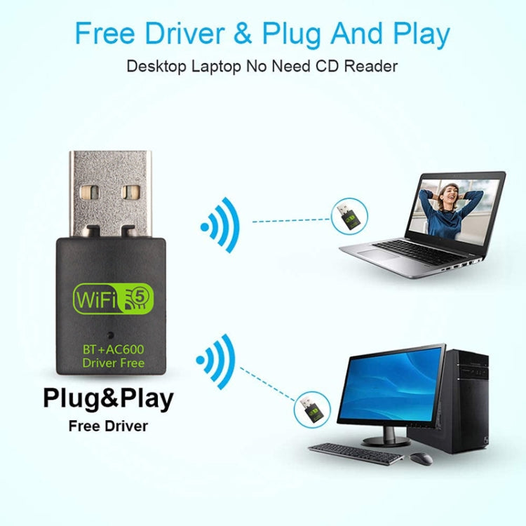600M 블루투스 WiFi 2-in-1 USB 네트워크 어댑터 WiFi 신호 수신기, 605