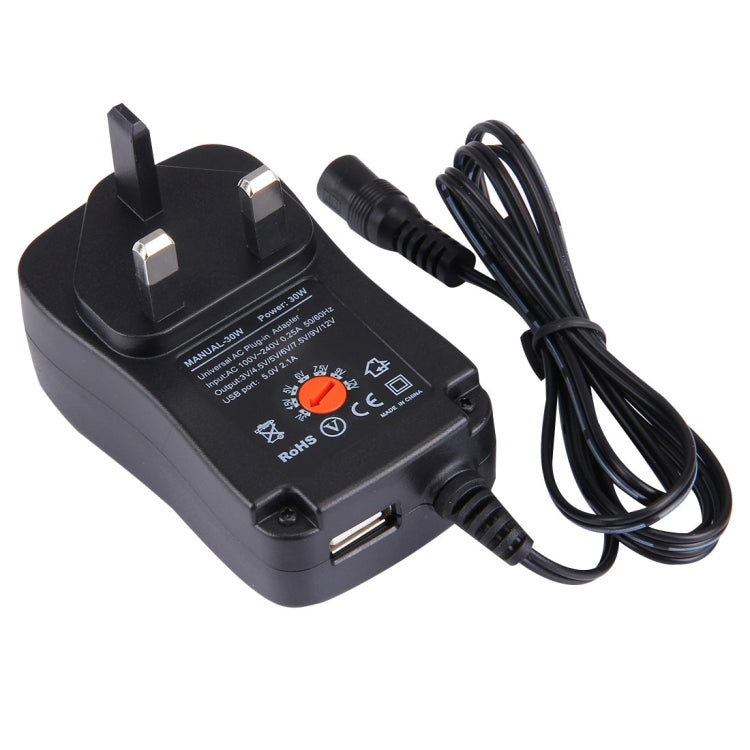영국 플러그 범용 30W 전원 벽면 플러그인 어댑터 5V 2.1A USB 포트 포함, 팁: 8개, 케이블 길이: 약 1.2m, 영국 플러그
