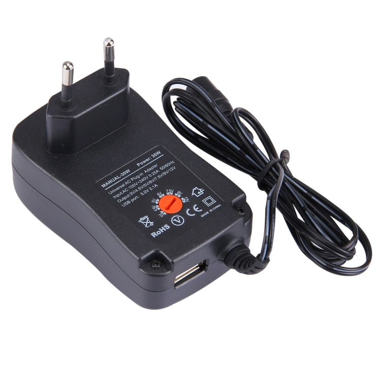 EU 플러그 범용 30W 전원 벽면 플러그인 어댑터 5V 2.1A USB 포트 포함, 팁: 6개, 케이블 길이: 약 1.2m, EU 플러그