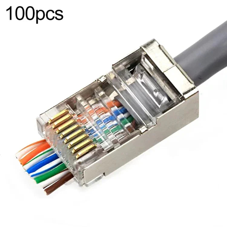 100개 Cat5e 쉴드 패스 스루 RJ45 커넥터 모듈러 플러그, Cat5e 쉴드 패스 스루