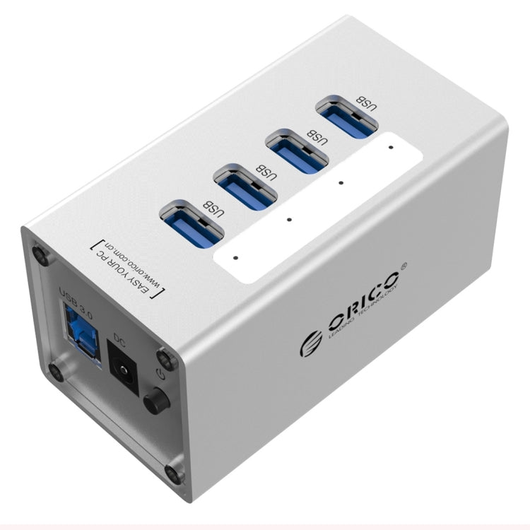 ORICO A3H4 알루미늄 고속 4포트 USB 3.0 허브, 12V/2.5A 전원 공급, 노트북용, 4포트 (실버)