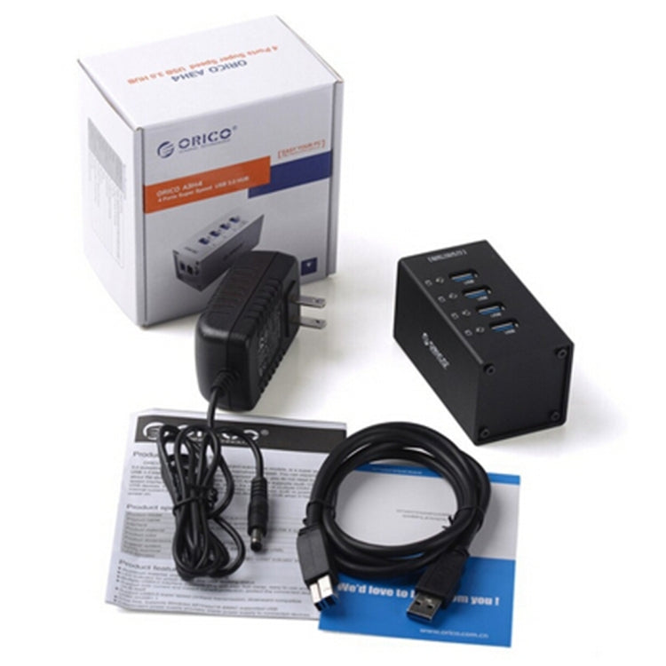 ORICO A3H4 알루미늄 고속 4포트 USB 3.0 허브, 12V/2.5A 전원 공급, 노트북용, 4포트 (실버)