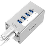 ORICO A3H4 알루미늄 고속 4포트 USB 3.0 허브, 12V/2.5A 전원 공급, 노트북용, 4포트 (실버)