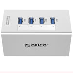ORICO A3H4 알루미늄 고속 4포트 USB 3.0 허브, 12V/2.5A 전원 공급, 노트북용, 4포트 (실버)