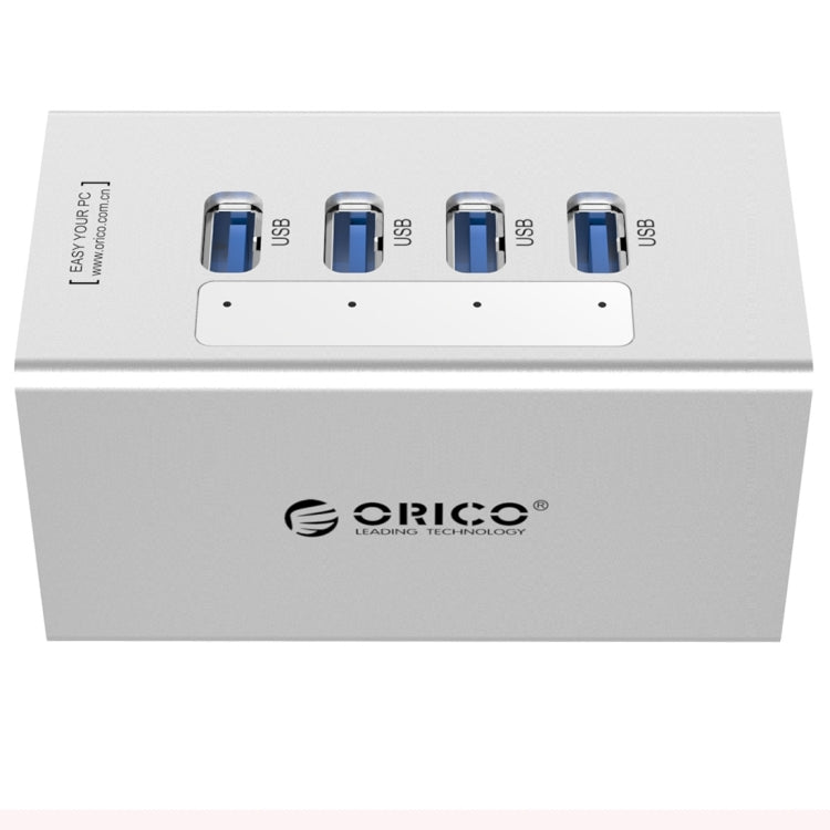 ORICO A3H4 알루미늄 고속 4포트 USB 3.0 허브, 12V/2.5A 전원 공급, 노트북용, 4포트 (실버)