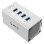 ORICO A3H4 알루미늄 고속 4포트 USB 3.0 허브, 12V/2.5A 전원 공급, 노트북용, 4포트 (실버)