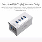 ORICO A3H4 알루미늄 고속 4포트 USB 3.0 허브, 12V/2.5A 전원 공급, 노트북용, 4포트 (실버)