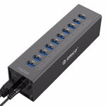 ORICO A3H10 알루미늄 고속 10포트 USB 3.0 허브 전원 어댑터 포함 노트북용, 10포트 (실버), 10포트 (블랙)