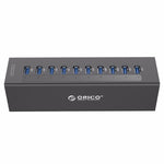 ORICO A3H10 알루미늄 고속 10포트 USB 3.0 허브 전원 어댑터 포함 노트북용, 10포트 (실버), 10포트 (블랙)