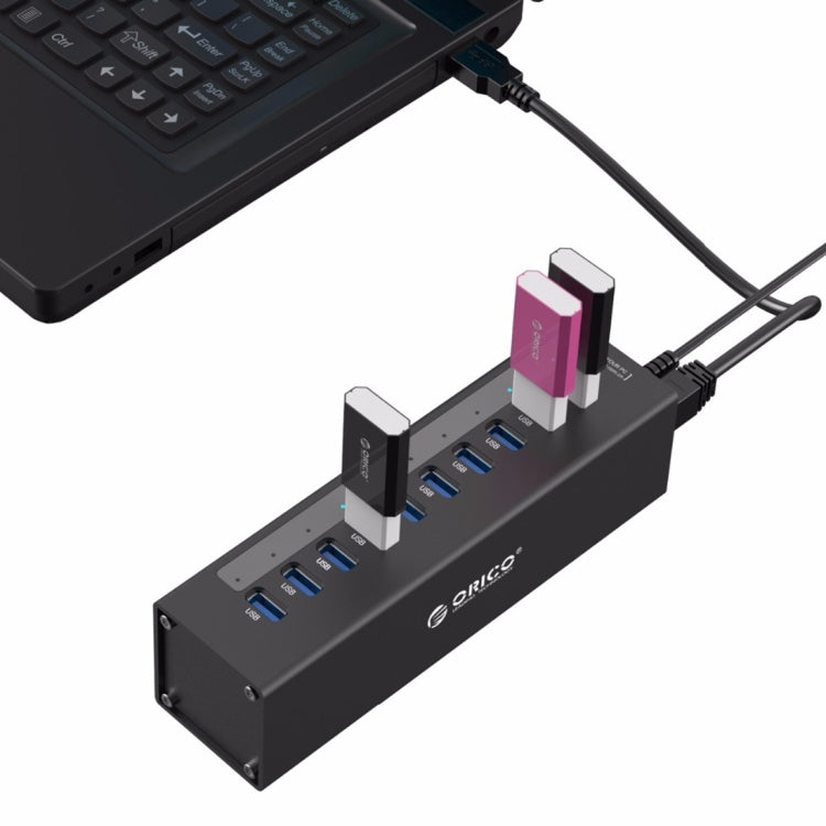 ORICO A3H10 알루미늄 고속 10포트 USB 3.0 허브 전원 어댑터 포함 노트북용, 10포트 (실버), 10포트 (블랙)