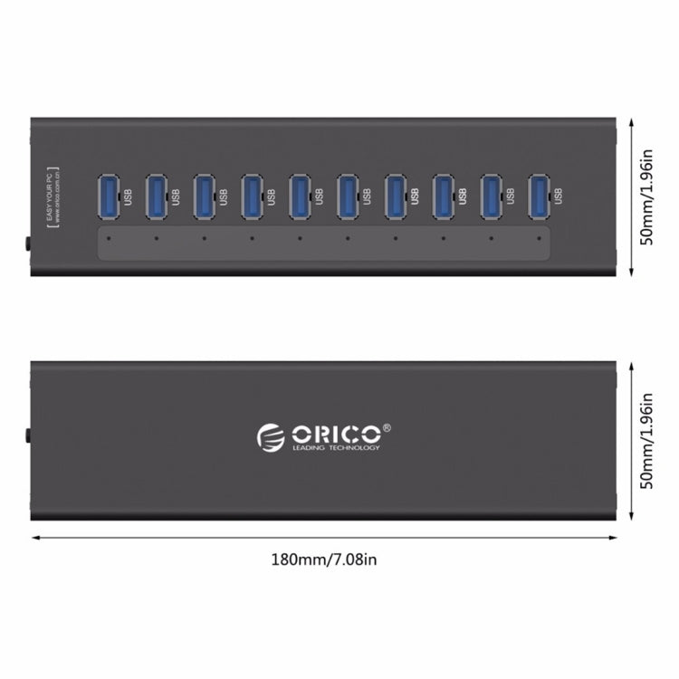 ORICO A3H10 알루미늄 고속 10포트 USB 3.0 허브 전원 어댑터 포함 노트북용, 10포트 (실버), 10포트 (블랙)