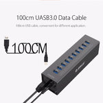 ORICO A3H10 알루미늄 고속 10포트 USB 3.0 허브 전원 어댑터 포함 노트북용, 10포트 (실버), 10포트 (블랙)