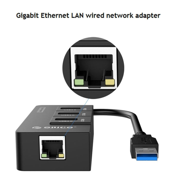 ORICO HR01-U3 ABS 3포트 USB3.0 허브 스플리터 외장 RJ45 기가비트 이더넷 네트워크 카드 5Gbps 노트북/데스크탑/울트라북용