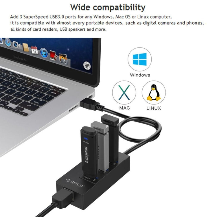 ORICO HR01-U3 ABS 3포트 USB3.0 허브 스플리터 외장 RJ45 기가비트 이더넷 네트워크 카드 5Gbps 노트북/데스크탑/울트라북용