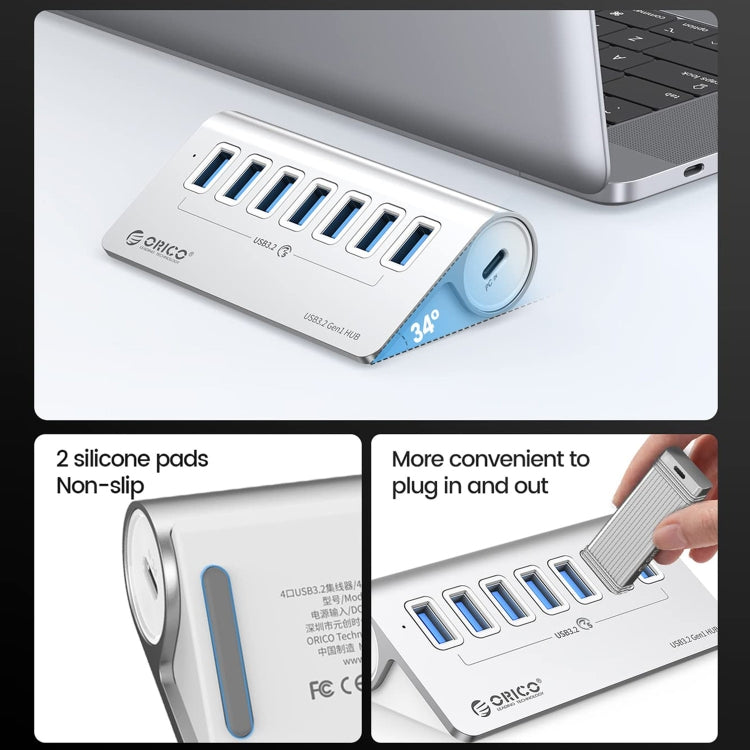 ORICO M3U7 알루미늄 합금 7포트 USB 3.2 Gen1 5Gbps 허브 1m 케이블 포함, M3U7 1m