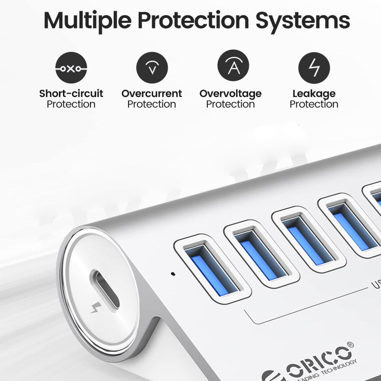 ORICO M3U7-G2 알루미늄 합금 7포트 USB 3.2 Gen2 10Gbps 허브 1m 케이블 포함, M3U7-G2 1m