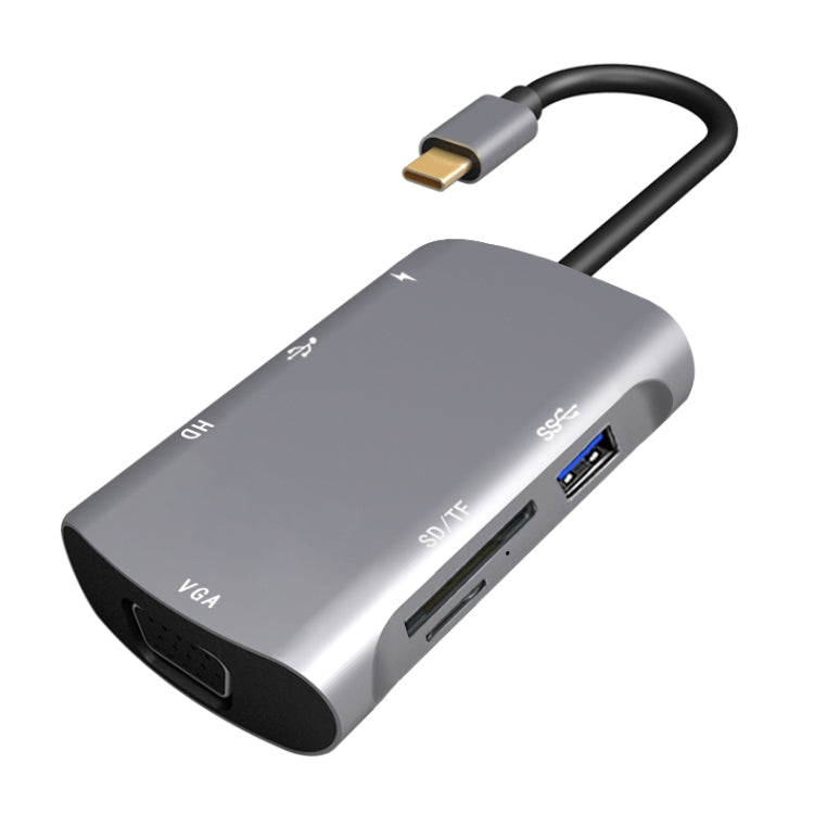 V217E 7-in-1 타입 C / USB-C to PD + HDMI + VGA + USB3.0 + UB2.0 + SD / TF 다기능 타입-C / USB-C 허브 도킹 스테이션, PD+HDMI+VGA+USB3.0+UB2.0+SD / TF
