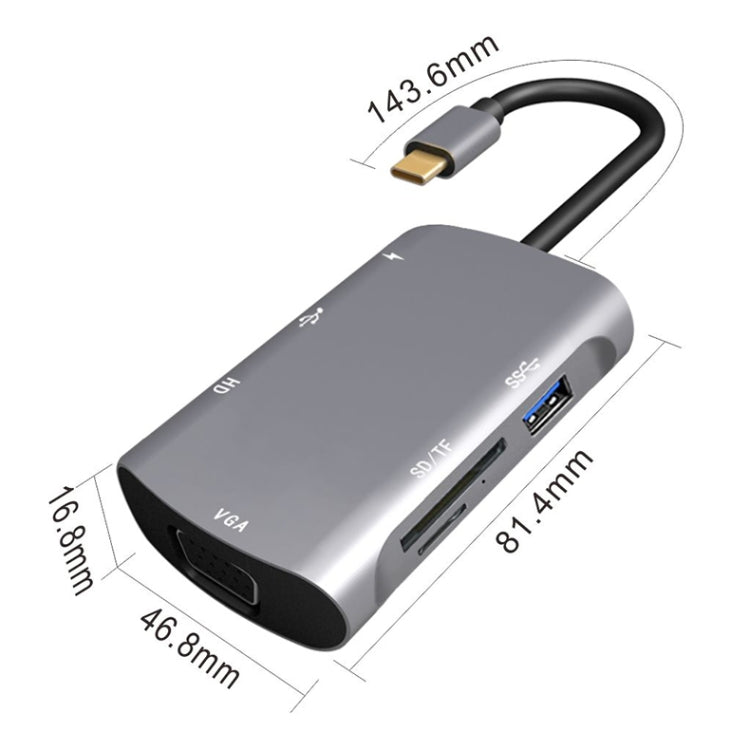 V217E 7-in-1 타입 C / USB-C to PD + HDMI + VGA + USB3.0 + UB2.0 + SD / TF 다기능 타입-C / USB-C 허브 도킹 스테이션, PD+HDMI+VGA+USB3.0+UB2.0+SD / TF