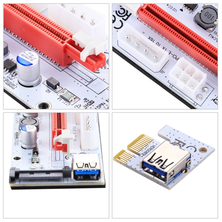 PCE164P-N06 VER008S USB 3.0 PCI-E 익스프레스 1x to 16x PCI-E 익스텐더 라이저 카드 어댑터 15핀 SATA 전원 6핀 + 4핀 전원 공급 포트, 60cm USB 케이블 포함, VER008S 레드