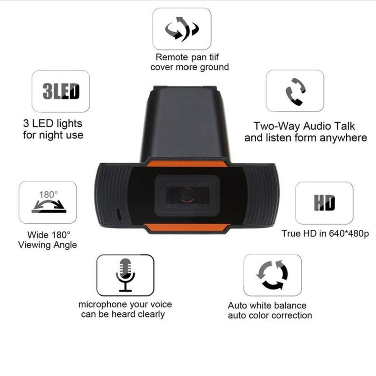 A870 480P 픽셀 HD 360도 웹캠 USB 2.0 PC 카메라 마이크 포함 스카이프용 컴퓨터 PC 노트북용, 케이블 길이: 1.4m, A870 (오렌지), A870 (블랙)