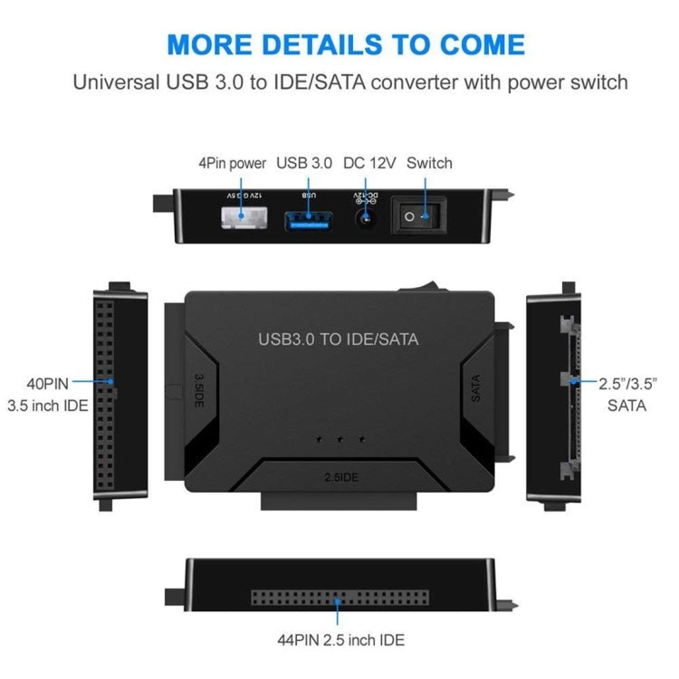 USB 3.0 to SATA / IDE 하드 디스크 드라이브 변환 어댑터 케이블 2.5인치 / 3.5인치 SATA IDE HDD용, 케이블 길이: 1m, US160