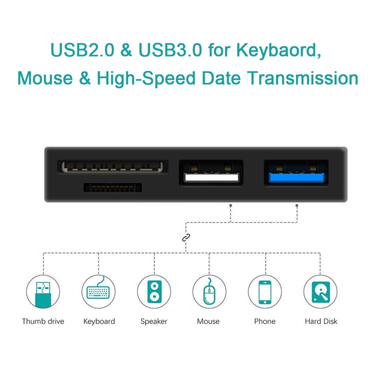 ROCKETEK RT-SGO727 USB 3.0 + USB 2.0 + 마이크로 USB 인터페이스 허브 Microsoft Surface Go용, 2 TF 카드 및 SD 카드 슬롯 포함, RT-SGO727