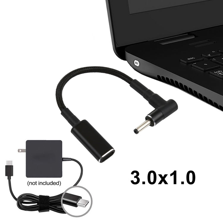 PD 100W 18.5-20V 3.0 x 1.0mm 엘보에서 USB-C / 타입-C 어댑터 나일론 브레이드 케이블, 3.0 x 1.0mm