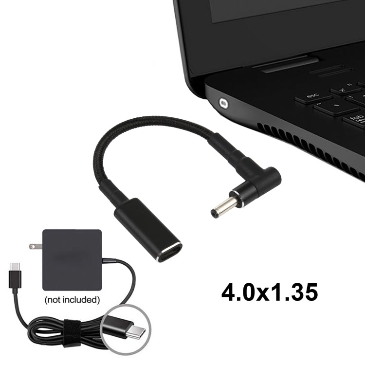 PD 100W 18.5-20V 4.0 x 1.35mm 엘보에서 USB-C / 타입-C 어댑터 나일론 브레이드 케이블, 4.0 x 1.35mm