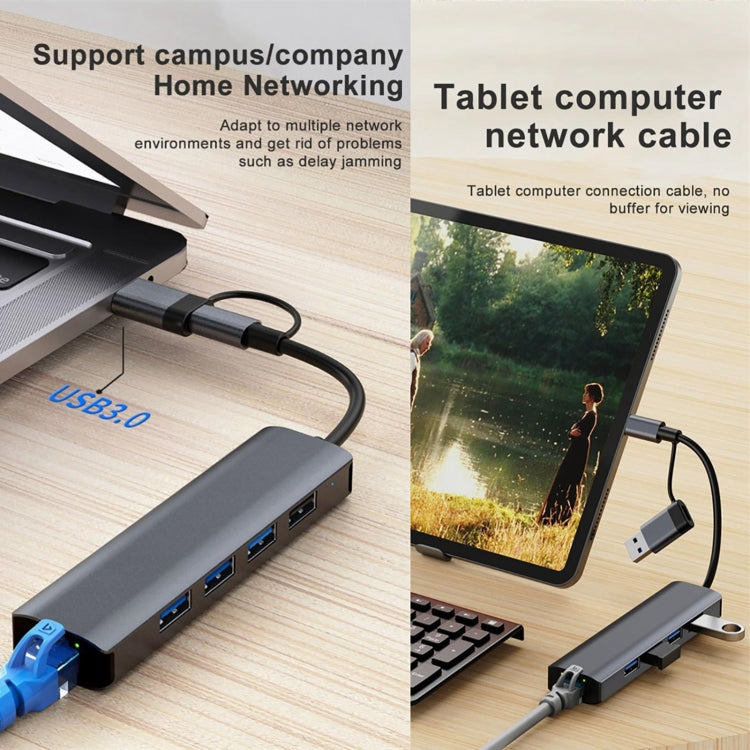 BYL-2208TU 5-in-2 USB + USB-C / 타입-C to USB 다기능 도킹 스테이션 허브 어댑터, BYL-2208