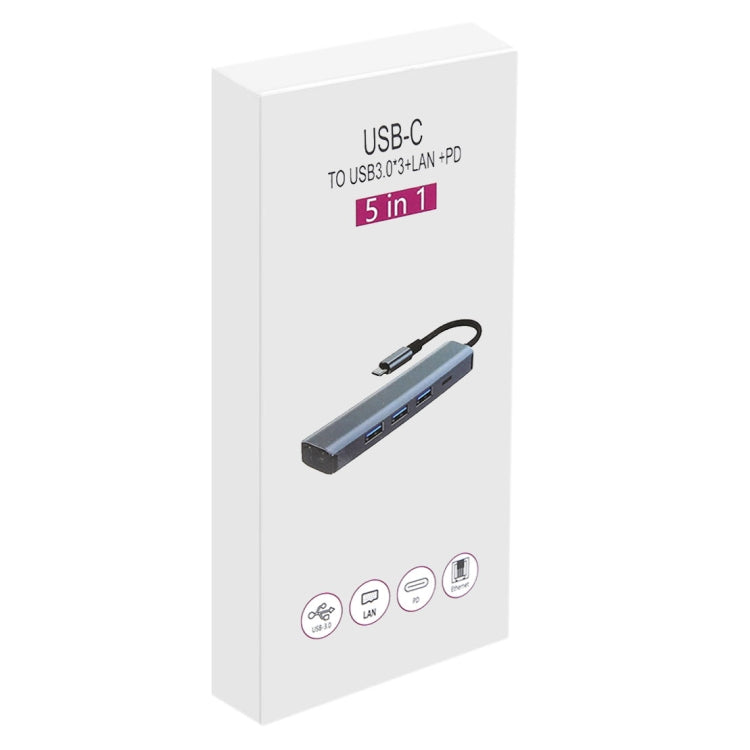 BYL-2302 5-in-1 USB-C / Type-C to USB 다기능 도킹 스테이션 허브 어댑터 1000M 네트워크 포트 포함, BYL-2302
