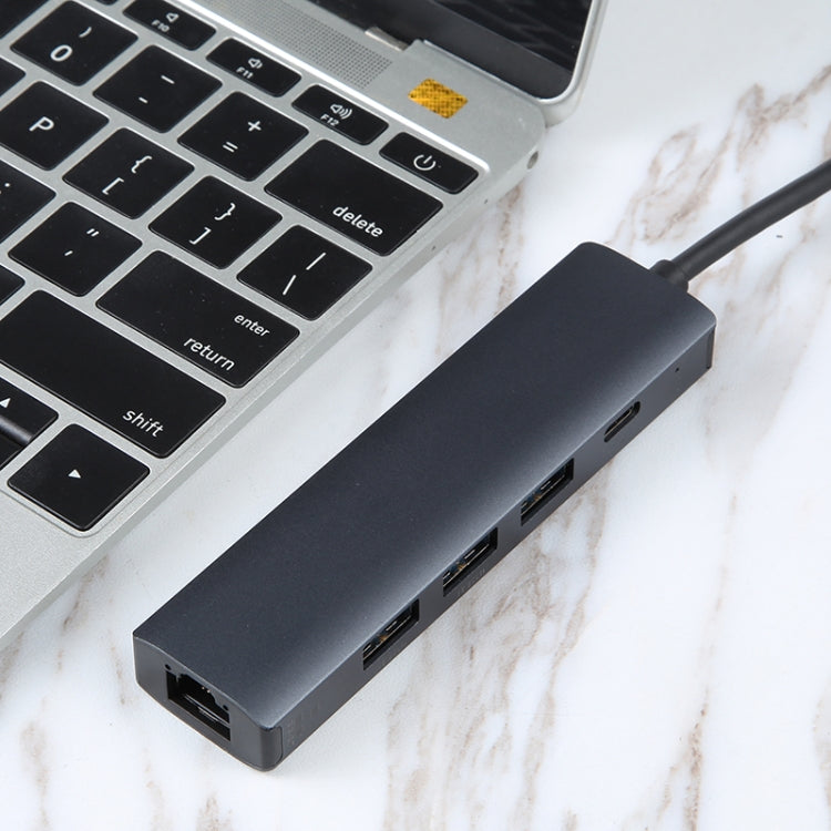 BYL-2302 5-in-1 USB-C / Type-C to USB 다기능 도킹 스테이션 허브 어댑터 1000M 네트워크 포트 포함, BYL-2302