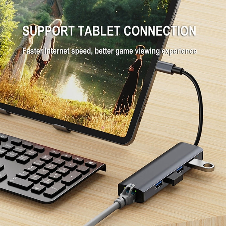 BYL-2302 5-in-1 USB-C / Type-C to USB 다기능 도킹 스테이션 허브 어댑터 1000M 네트워크 포트 포함, BYL-2302