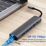 BYL-2210 6-in-1 USB-C / Type-C to USB 다기능 도킹 스테이션 허브 어댑터 1000M 네트워크 포트 포함, BYL-2210