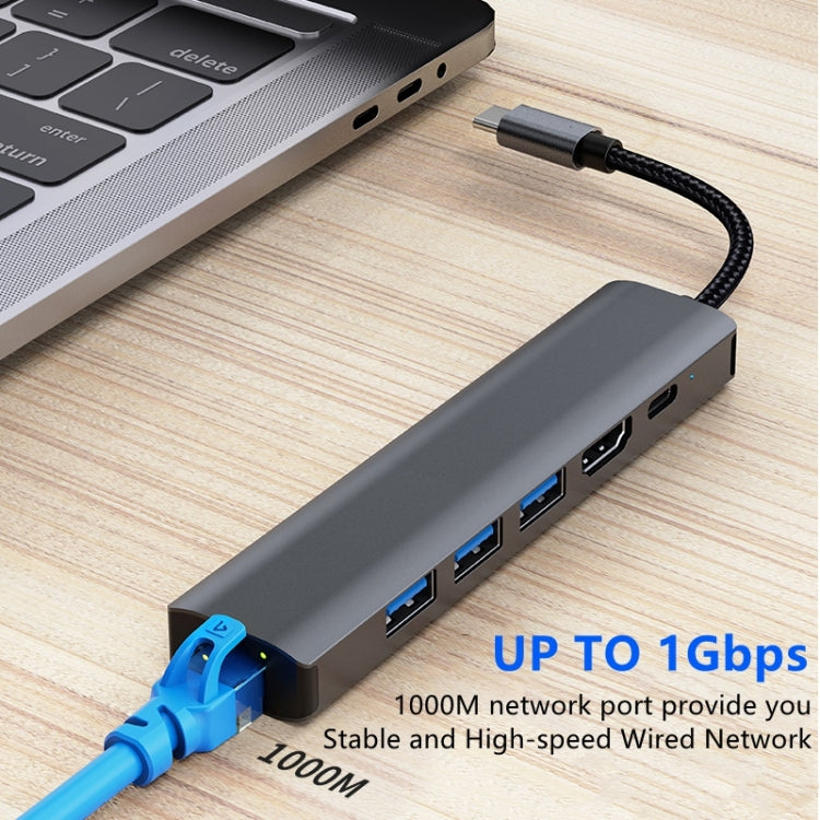BYL-2210 6-in-1 USB-C / Type-C to USB 다기능 도킹 스테이션 허브 어댑터 1000M 네트워크 포트 포함, BYL-2210