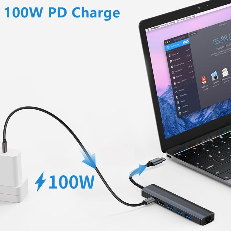 BYL-2210 6-in-1 USB-C / Type-C to USB 다기능 도킹 스테이션 허브 어댑터 1000M 네트워크 포트 포함, BYL-2210