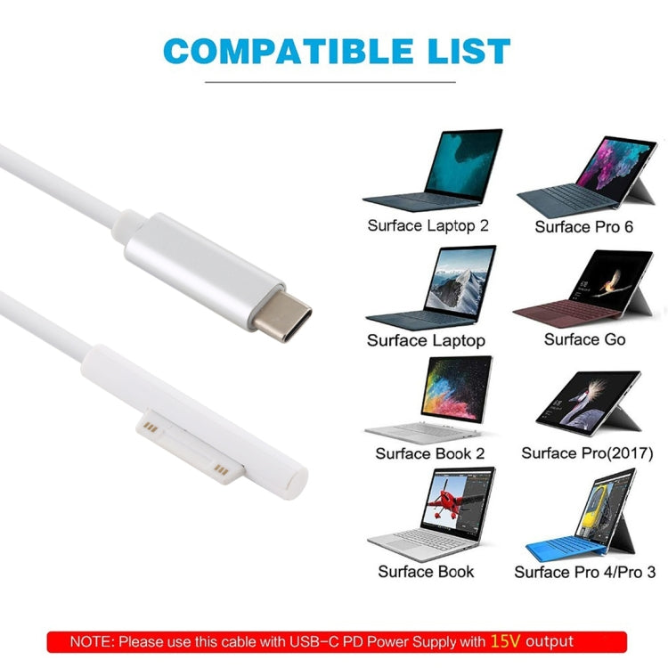 서피스 프로 7 / 6 / 5용 USB-C / 타입-C 수컷 인터페이스 전원 어댑터 충전 케이블, 마이크로소프트 서피스 프로 7 / 6 / 5 / 4 / 3 / 서피스 고용, 타입-C에서 마이크로소프트 서피스로