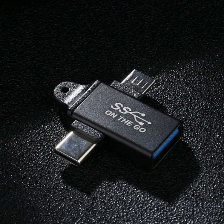 USB 3.0 암컷에서 타입-C / USB-C 수컷 + 마이크로 수컷 알루미늄 합금 어댑터, USB 3.0 암컷에서 타입-C 수컷 + 마이크로 수컷으로