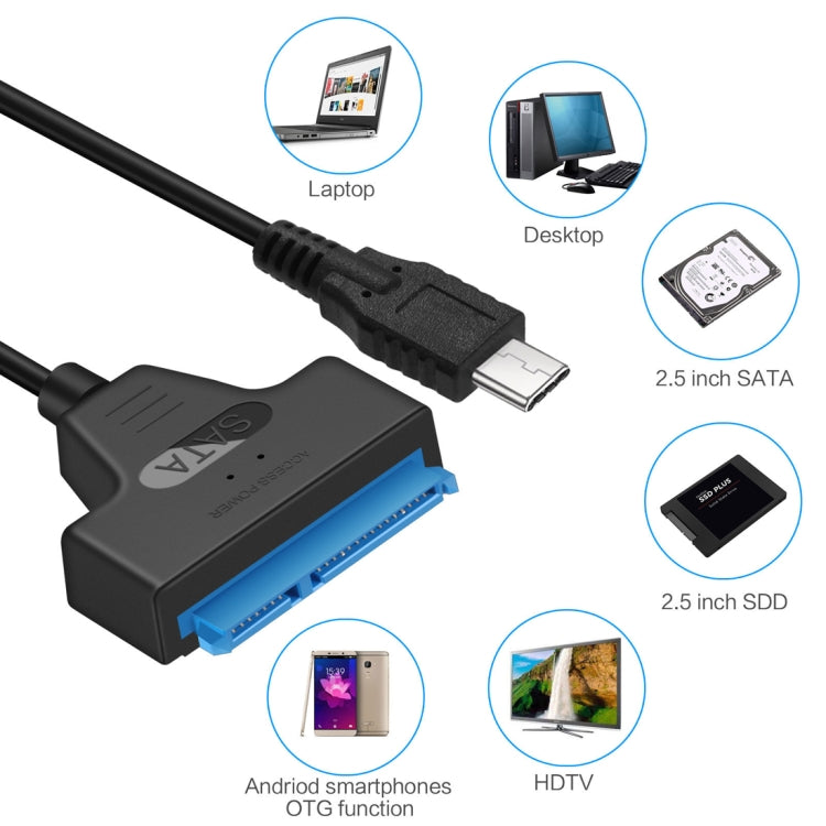 USB-C / 타입-C 3.1 수컷 to SATA (15핀 + 7핀) HDD 데이터 변환 케이블, 길이: 20cm, 타입-C to SATA
