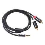 REXLIS 3635 3.5mm 수컷 to 듀얼 RCA 금도금 플러그 검정 코튼 꼬임 오디오 케이블, RCA 입력 인터페이스 액티브 스피커용, 길이: 1.8m
