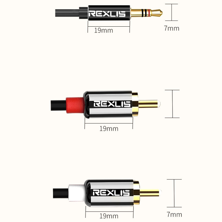 REXLIS 3635 3.5mm 수컷 to 듀얼 RCA 금도금 플러그 검정 코튼 꼬임 오디오 케이블, RCA 입력 인터페이스 액티브 스피커용, 길이: 1.8m